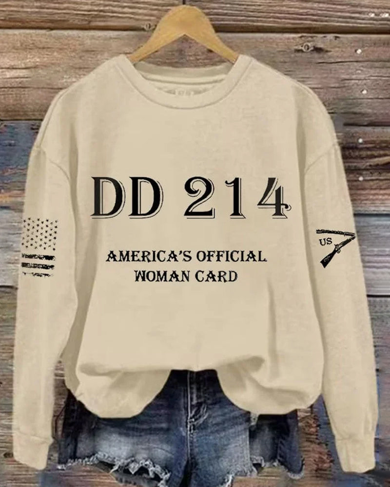 Women's DD214 America Official Man Card Print Crew Neck Sweatshirt