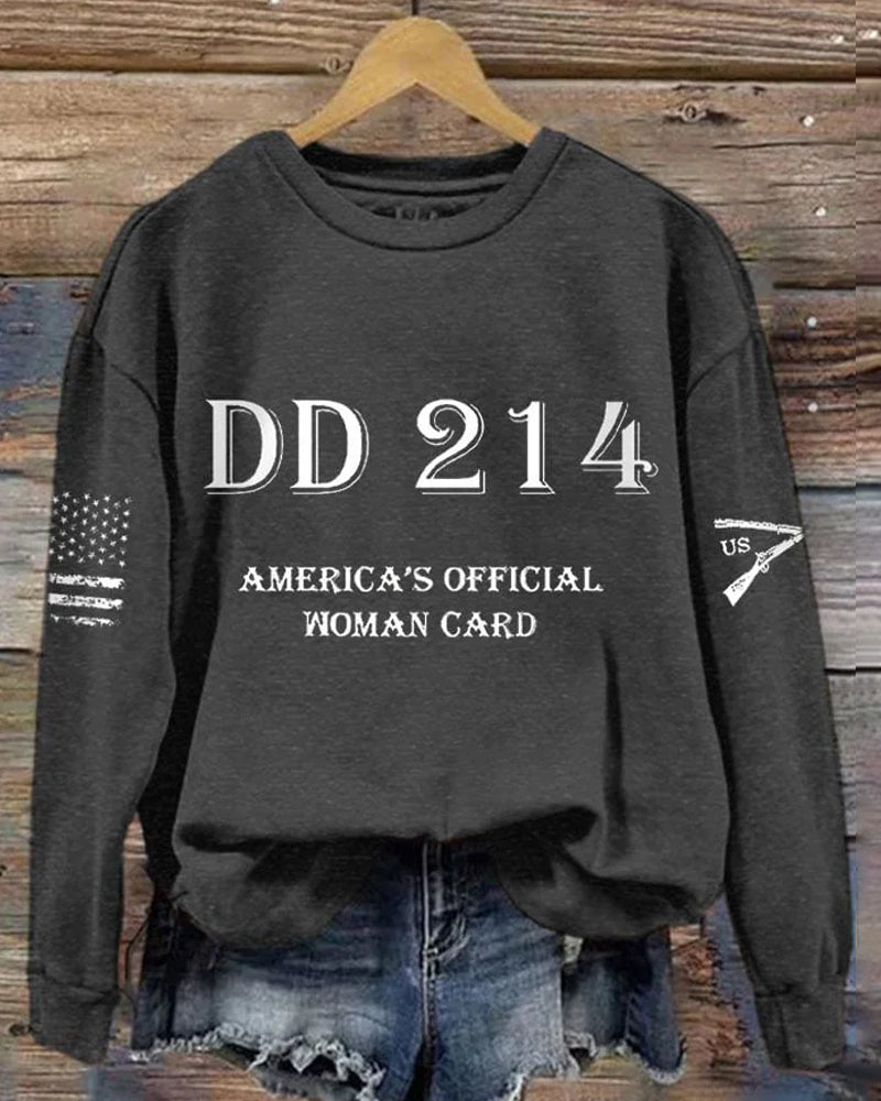 Women's DD214 America Official Man Card Print Crew Neck Sweatshirt