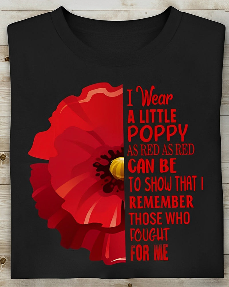 Women's Veterans Day Lest We Forget Red Poppy Flower USA Memorial T-Shirt
