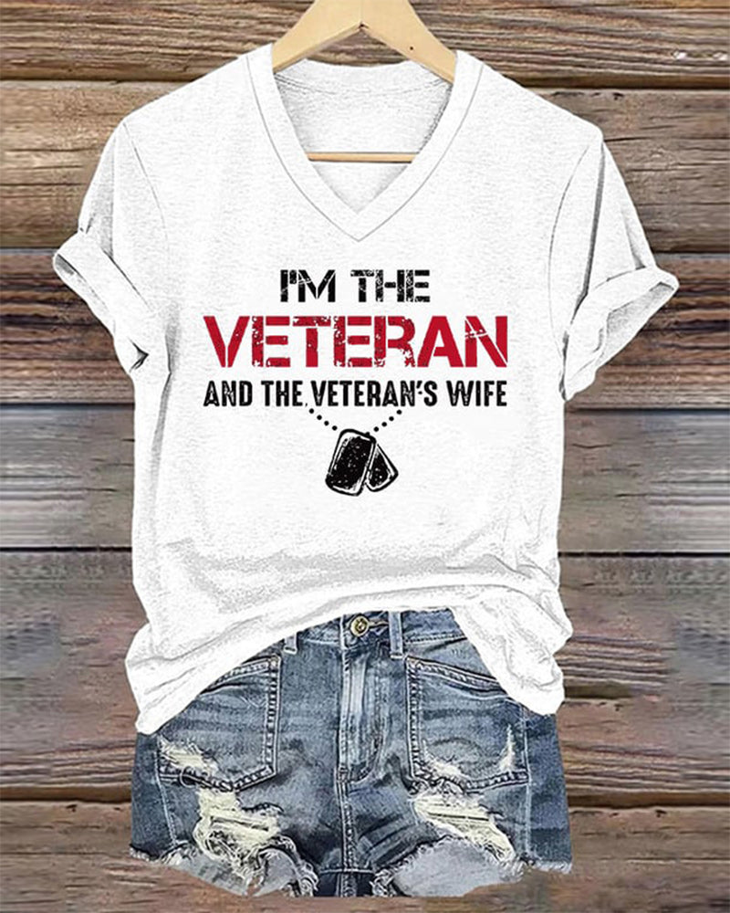 Women's I'm A Veteran And The Veteran's Wife Printed V-Neck T-Shirt