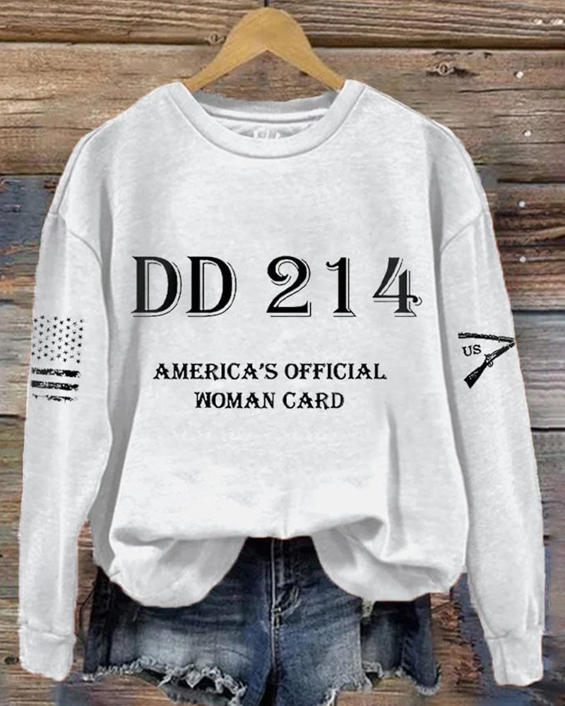 Women's DD214 America Official Man Card Print Crew Neck Sweatshirt