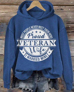 Women's Proud Veteran Wife Print Hoodie