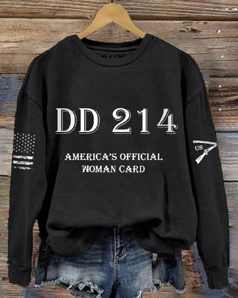 Women's DD214 America Official Man Card Print Crew Neck Sweatshirt