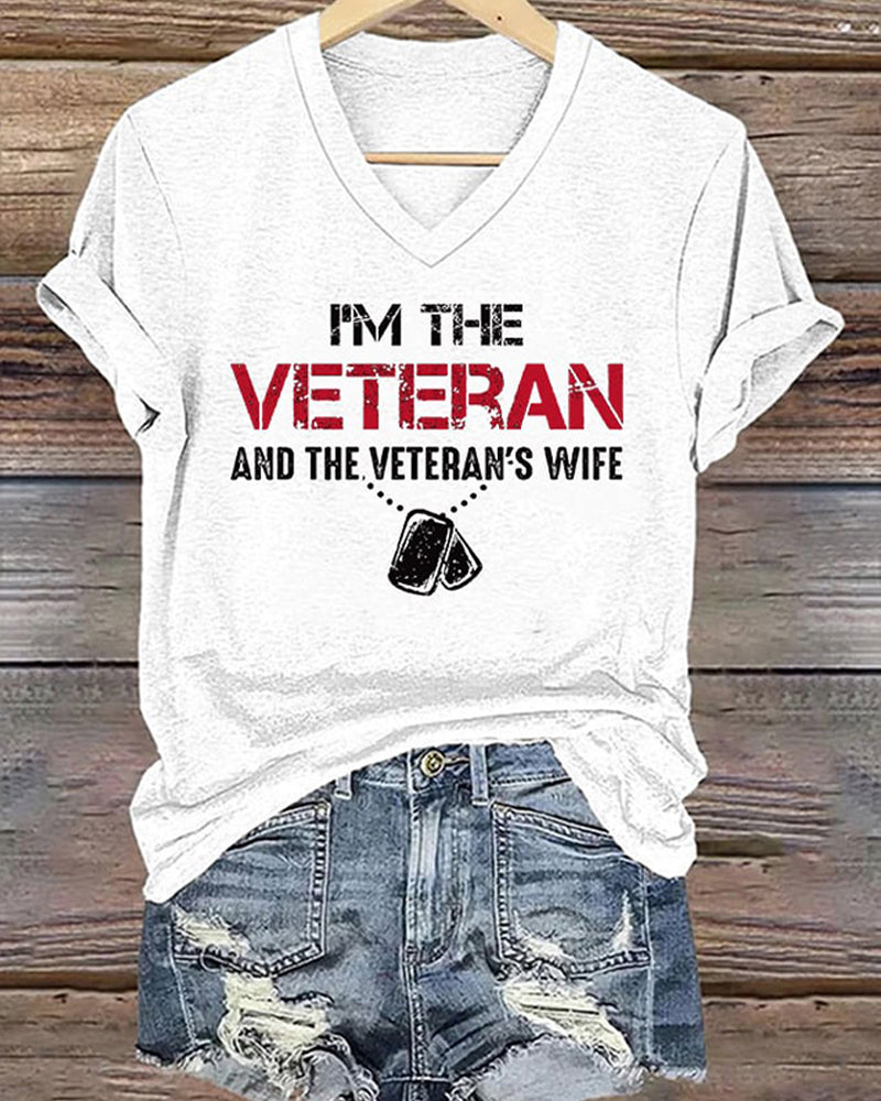 Women's I'm A Veteran And The Veteran's Wife Printed V-Neck T-Shirt