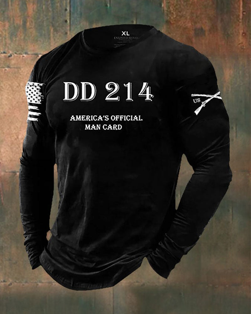 Men's DD214 America Official Man Card Print Casual Long Sleeve Top