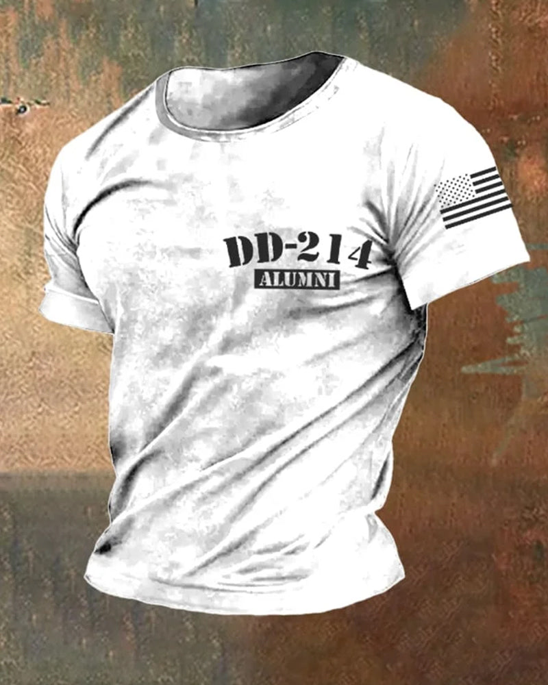Men's retro DD-214 retired military pure cotton printed T-shirt