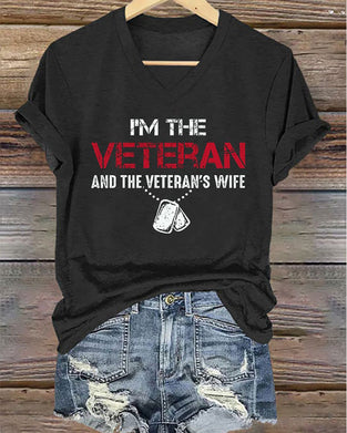 Women's I'm A Veteran And The Veteran's Wife Printed V-Neck T-Shirt