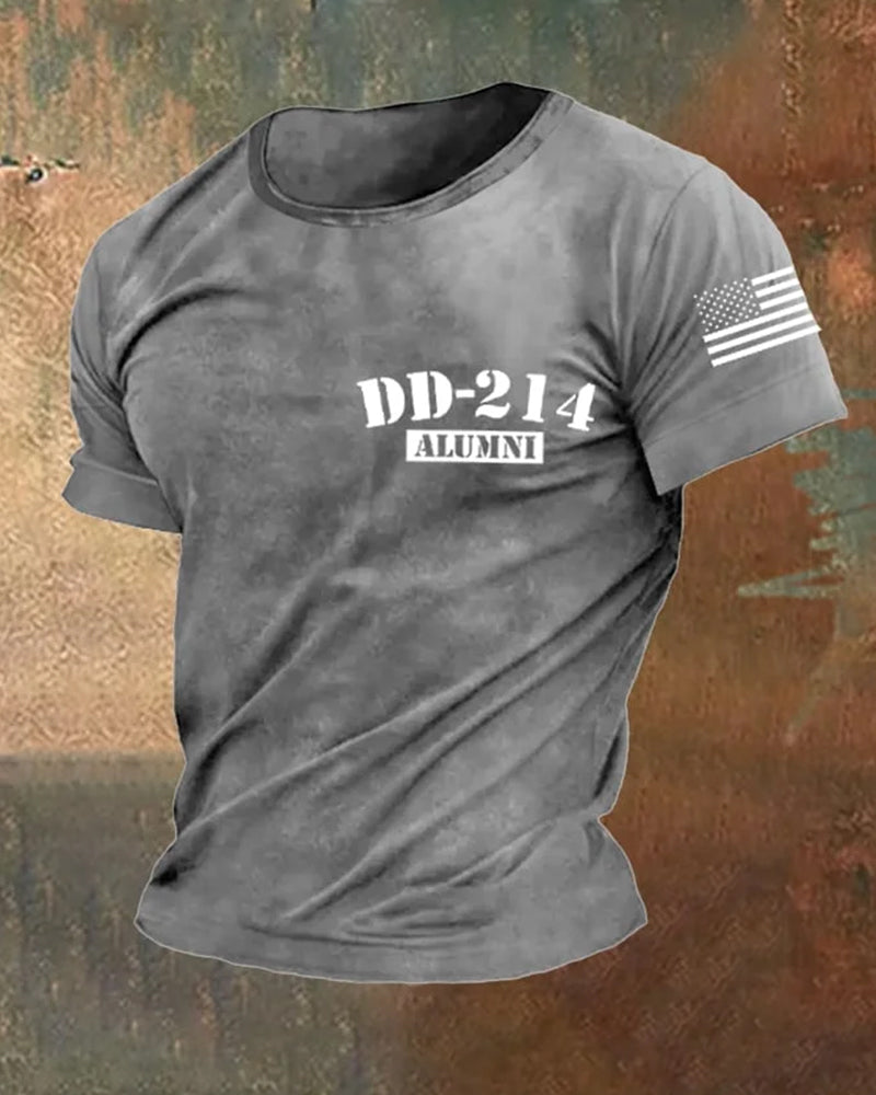 Men's retro DD-214 retired military pure cotton printed T-shirt