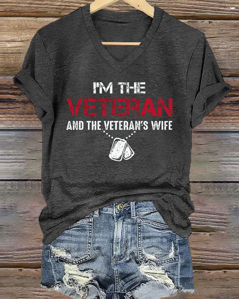 Women's I'm A Veteran And The Veteran's Wife Printed V-Neck T-Shirt