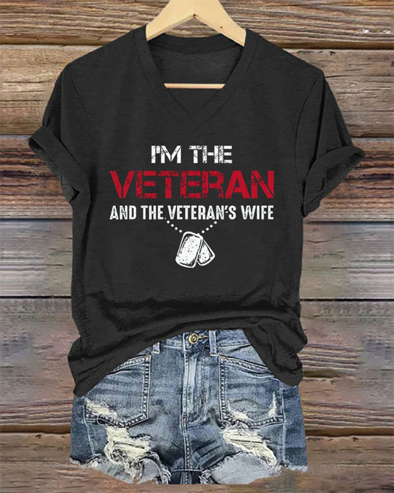 Women's I'm A Veteran And The Veteran's Wife Printed V-Neck T-Shirt