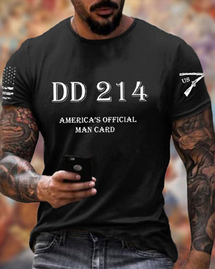 Men's DD214 America's Official Man Card Printed Casual T-Shirt