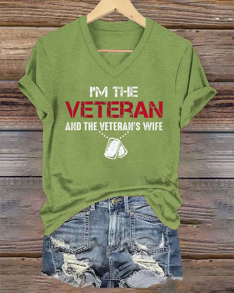 Women's I'm A Veteran And The Veteran's Wife Printed V-Neck T-Shirt