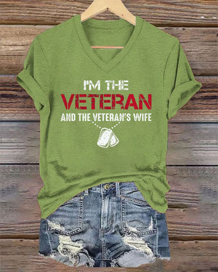 Women's I'm A Veteran And The Veteran's Wife Printed V-Neck T-Shirt