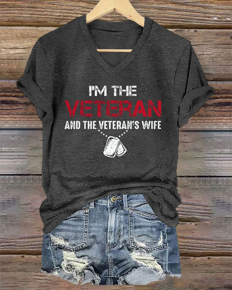 Women's I'm A Veteran And The Veteran's Wife Printed V-Neck T-Shirt